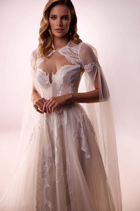 Abito da sposa boho moderno Calla con bolero in pizzo di DAMA Couture (foto principale)