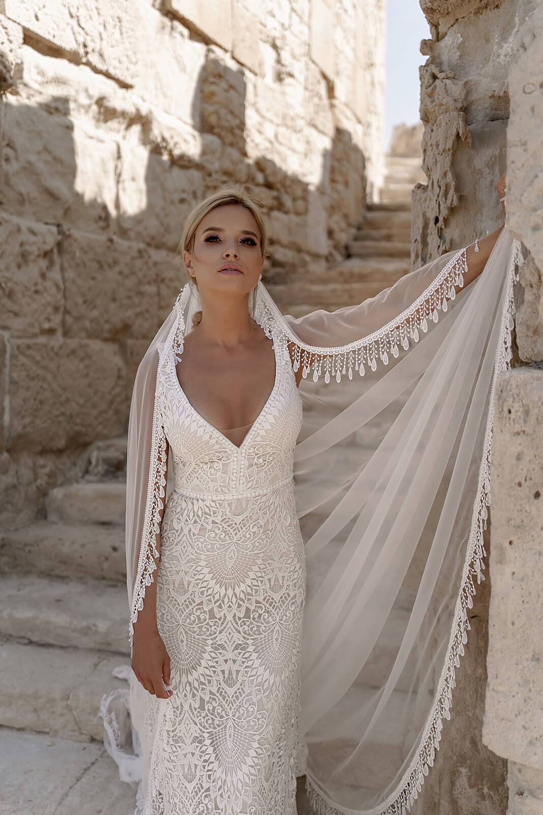 Velo cattedrale con frange – velo da sposa a cattedrale, DAMA Couture.