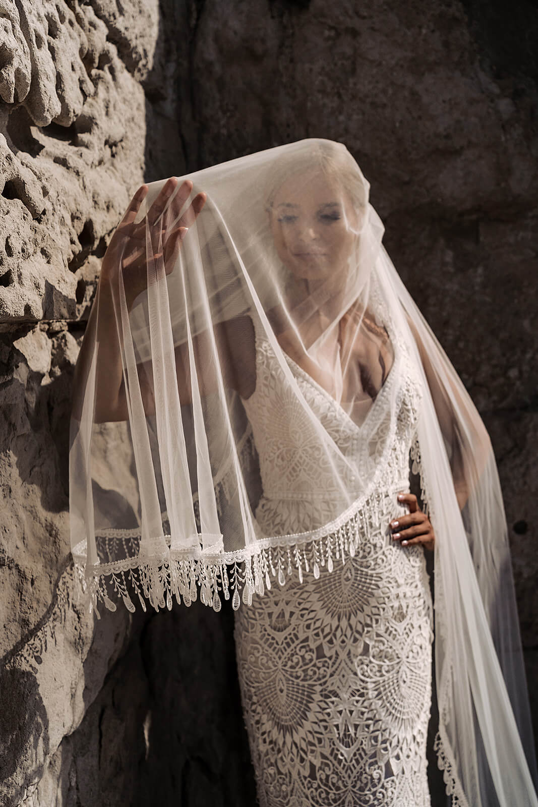 Velo cattedrale con frange – velo da sposa a cattedrale, DAMA Couture.