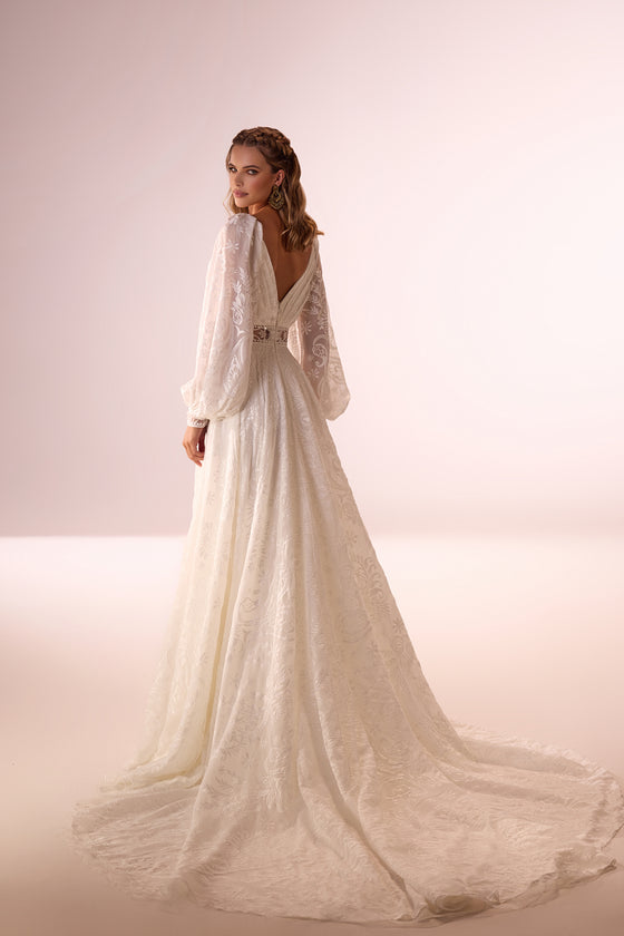 Abito da sposa boho Ellianna con maniche lunghe di DAMA Couture (vista posteriore)