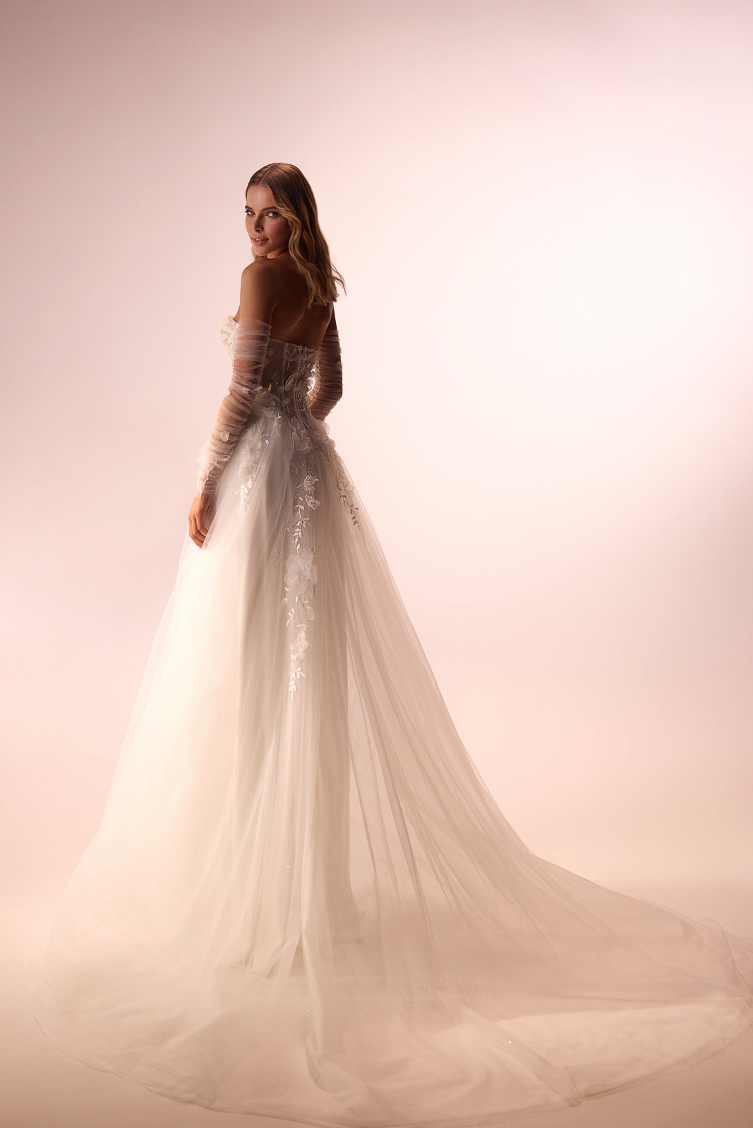 Abito da sposa romantico ed etereo Ilimaris con maniche di DAMA Couture (vista posteriore)