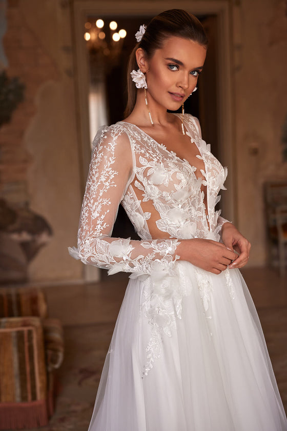 Abito da sposa Octavia – abito da sposa a trapezio con maniche lunghe, DAMA Couture.