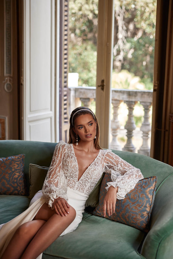 Abito da sposa Paula – abito da sposa a trapezio in raso, DAMA Couture.